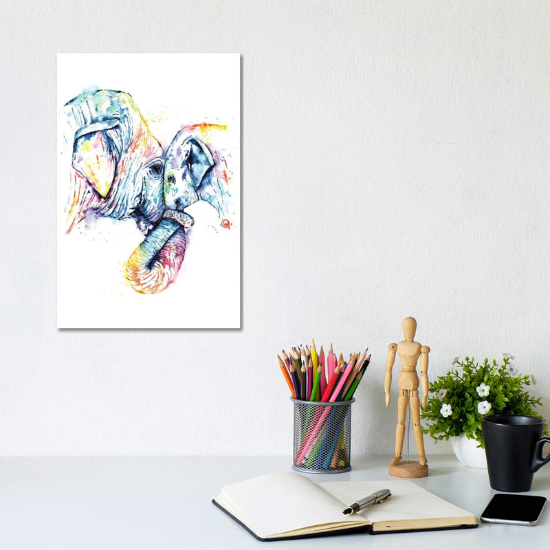 Elephant Mom And Baby by Lisa Whitehouse - Wrapped Canvas Painting, 20.32 cm H x 30.48 cm W