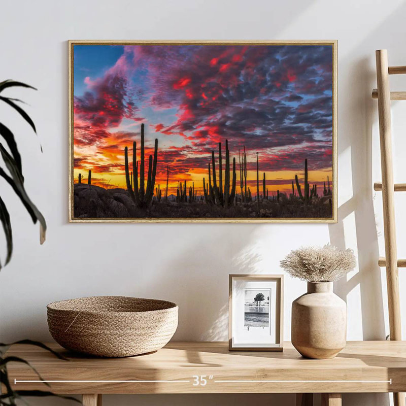 Forêt de cactus de Baja California, Cadre flottant en bois naturel, 25 po x 17 po