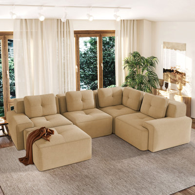 Canapé modulaire en velours côtelé 5 pièces avec repose-pieds mobile Dravon