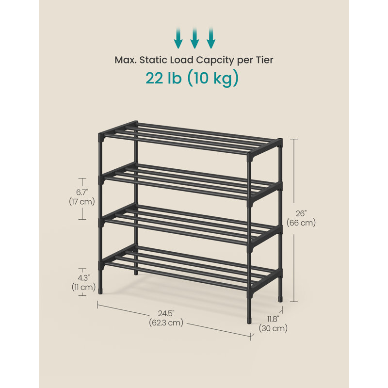 4 Tier Slim Stackable Metal Shoe Organiser for Hallway Closet 30 62.3 66 cm
