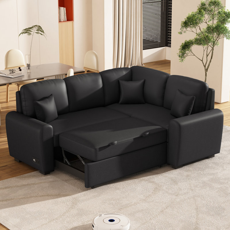 Canapé modulaire 3 pièces Harelda, Noir 100% lin