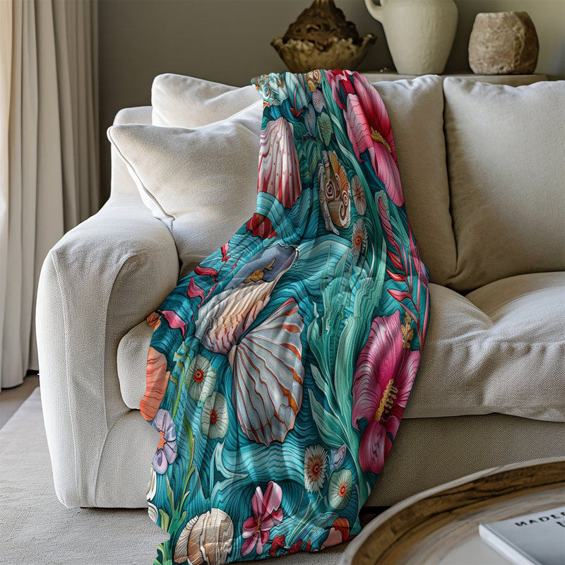Seafaring Florals - 1 Pièce Sherpa Premium - Reproduction d'art luxueuse, Grand lit