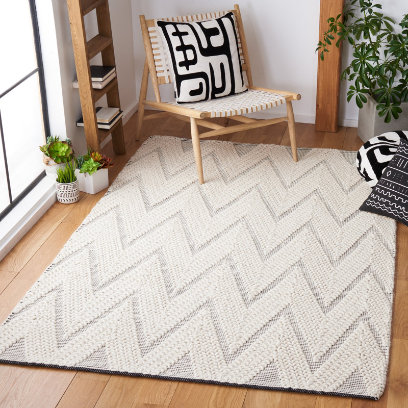 Belfort Natura 279 Flat Weave Wool/Cotton Chevron Rug in Black/Ivory, Rectangle 8' x 10'