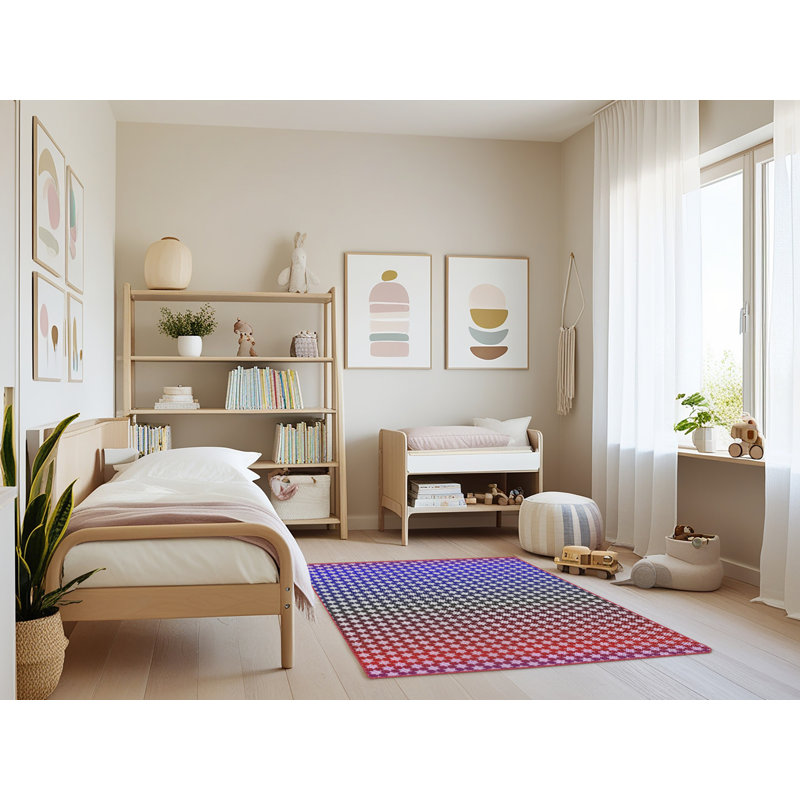 Tapis rose/bleu tissé à la machine, Rectangle 4 pi x 6 pi