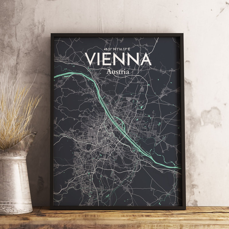Vienna City Map - Unframed Graphic Art Print on Paper, 60.2cm H x 27.9cm W x 0.1cm D, Dream