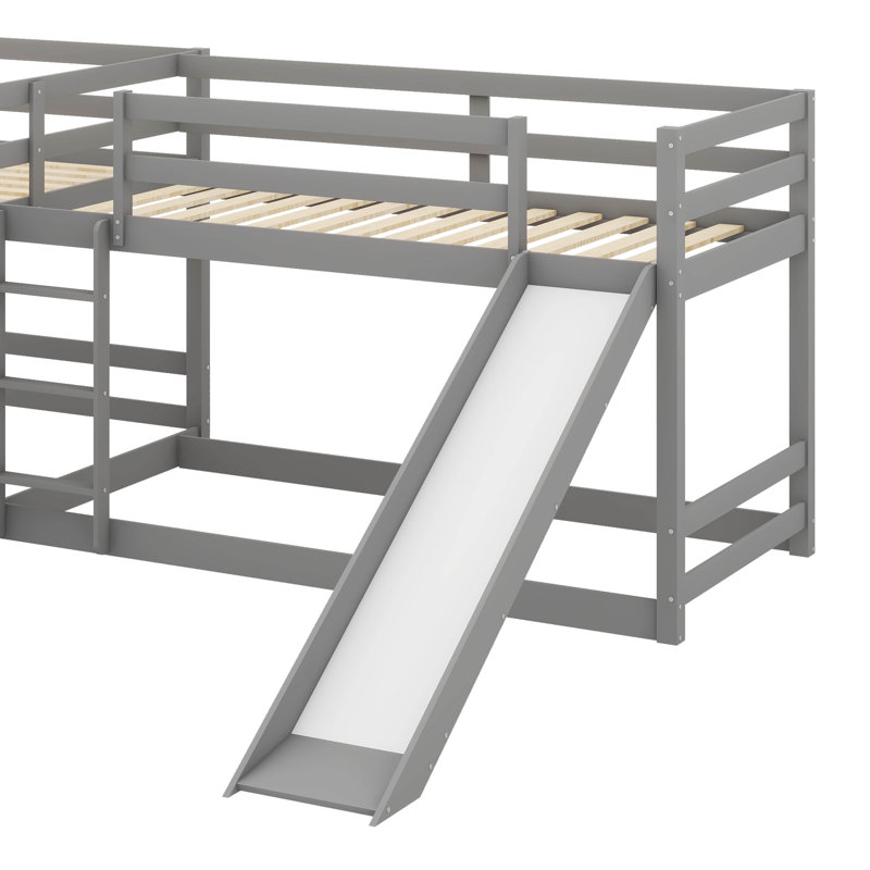 Lit superposé en forme de L en taille double avec glissade et échelle d'accès compacte, Gris