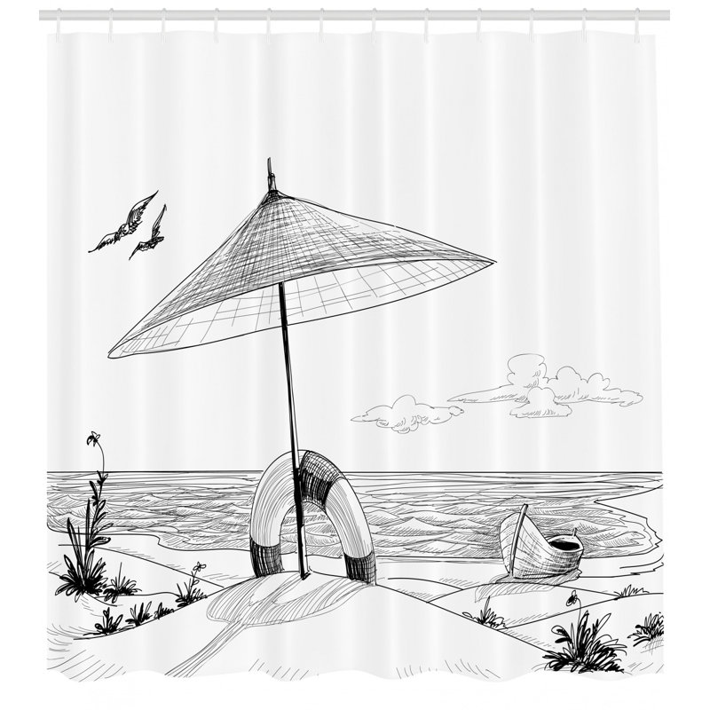 Ensemble de rideau de douche de plage + crochets, H 84 po x l 69 po
