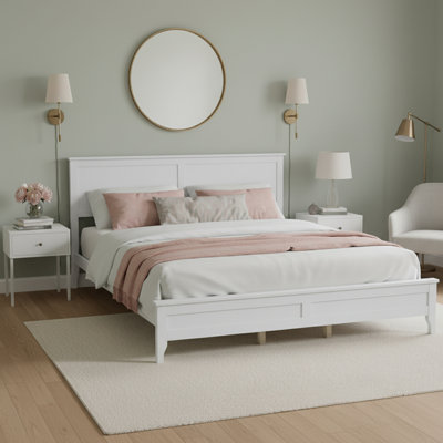 White Platform Bed Frame with Headboard