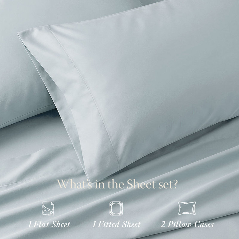 Ensemble de draps 100% coton Supima 1000 fils Threadmill, Ensemble de draps pour très grand lit avec 2 taie, Bleu pâle