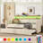Beige Twin Size Daybed With Trundle - Charming Charging, Led Lights & Headboard Container Upholstered In Tray-1669000811