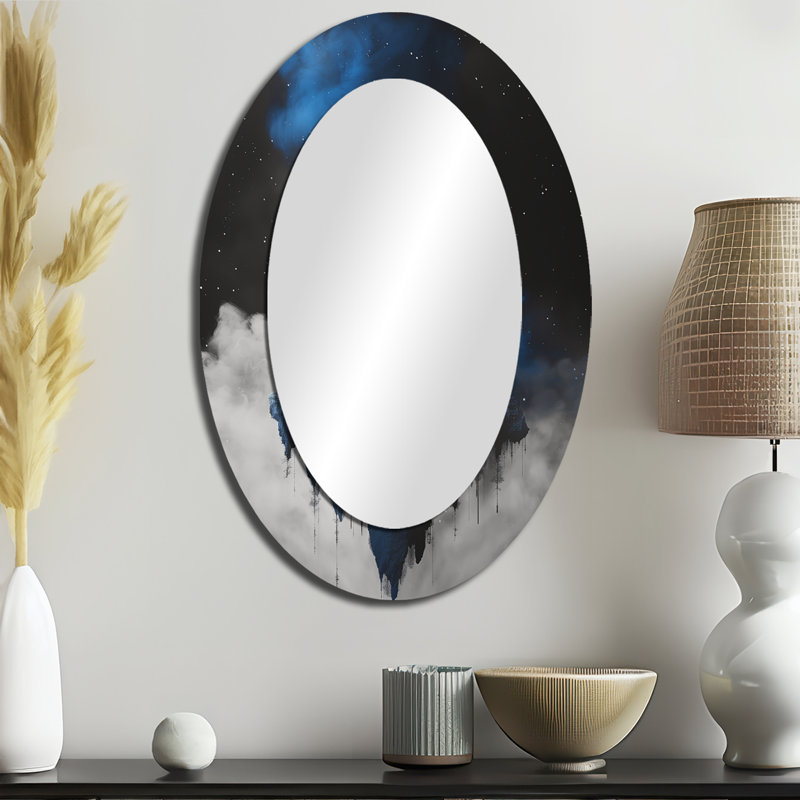Blue Black Astrology Cosmic Balance Libra - Blue Oval Wall Mirror Decor, 36" x 24"