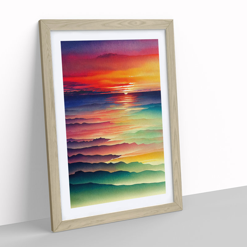 Beaming Sunset - Wall Art, 66cm H x 48cm W, Oak Framed Paper, White