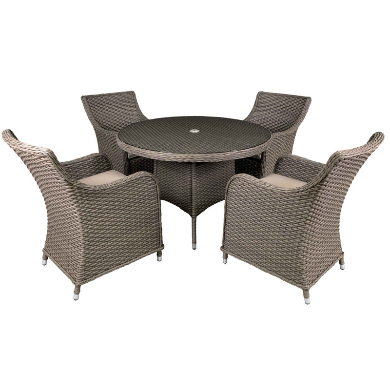 Cynthis 4 - Person Wicker Patio Dining Set with Round Table , Cushions Included