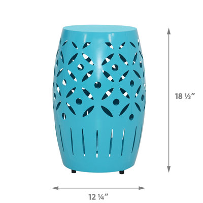18.31" Tall Geometric Cut Iron Drum End Table