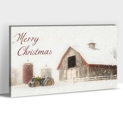 Grande grange rouge d'hiver Abiella - peinture de scène de neige de ferme, affiche d'art de vacances rétro pour affiche de salon, cuisine, salle de bain, décor de vestibule, 20 po x 30 po