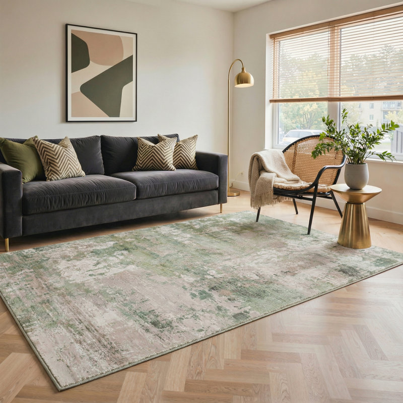 Lucchesi Mistral Abstract Machine Washable Grey / Pink / Green Indoor Area Rug with Non-Slip Backing, Rectangle 8' x 10'