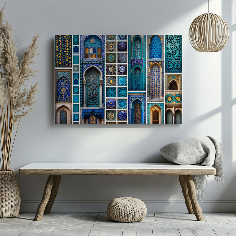 Toile, un collage dynamique de motifs de tuiles turques complexes comportant un art mural riche en motifs géométriques et motifs