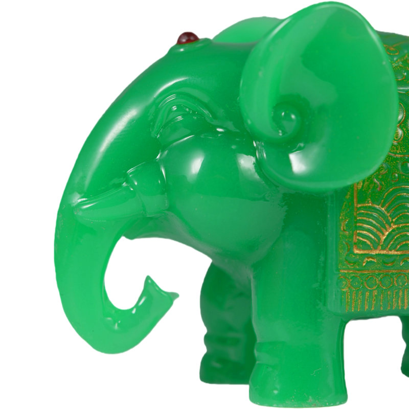 6-Piece Green Jade-Look Elephant Figurines Set with Gold Patterns - Lucky Feng Shui Animal Statues Home Decor, Green