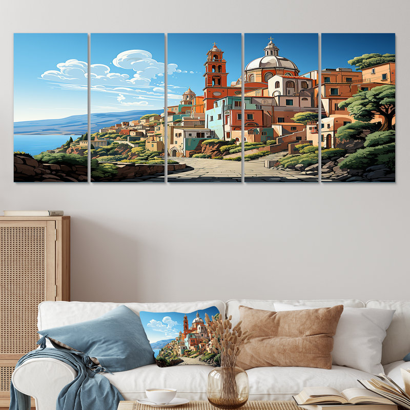 «Italian Village By The Coast II, 5 pièces», 5 pièces, H 28 po x l 60 po