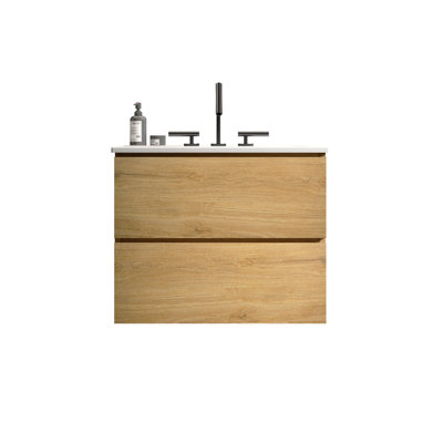 Meuble-lavabo 24 po en chêne naturel - lavabo en céramique, armoire moderne silencieuse 24 po, tiroir à singularité