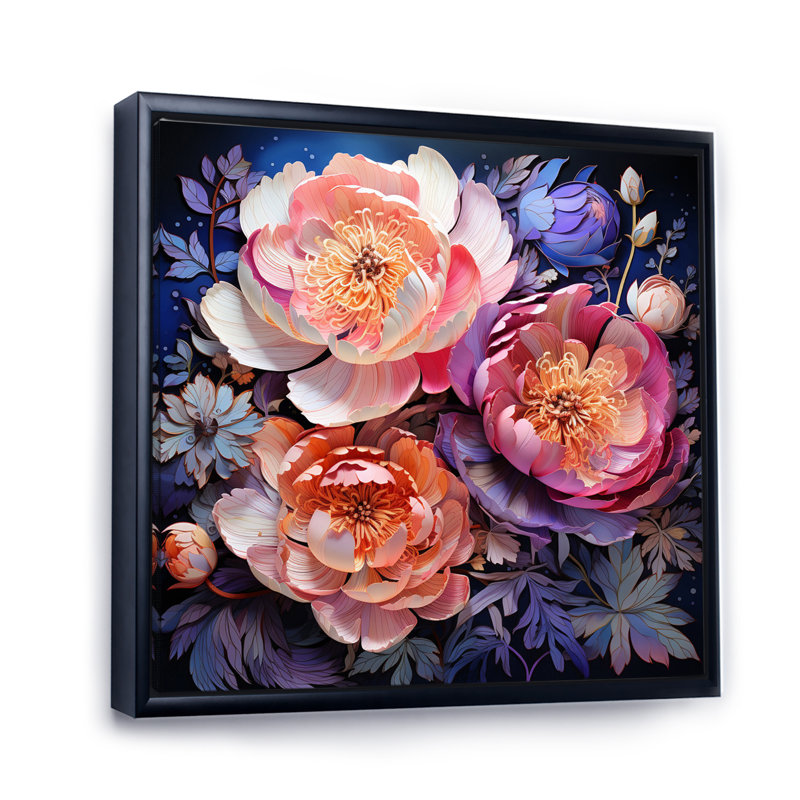 Pivoine rose Serenade I - impression, Cadre flottant noir, H 24 po x l 24 po x P 1 po