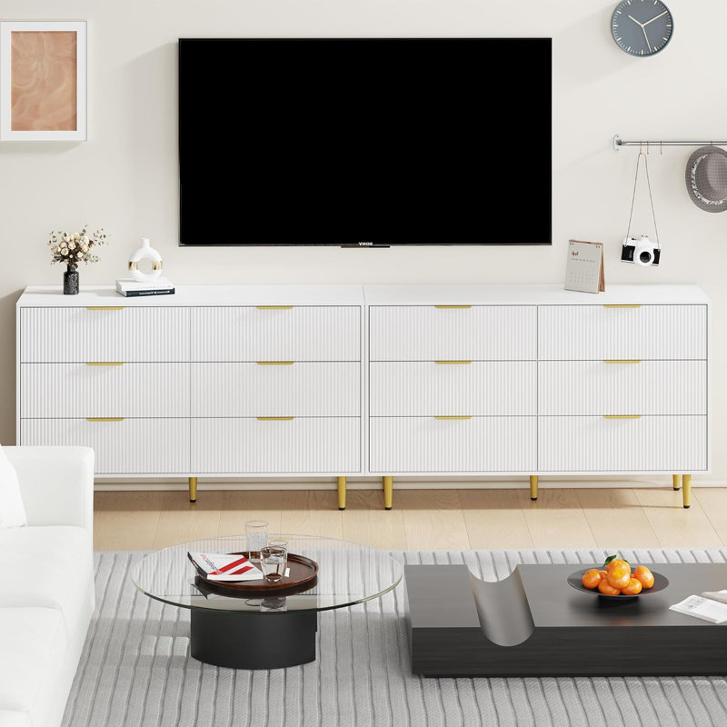 6 Drawer Dresser For Bedroom, Large Dresser Chest Of Drawers, Modern Wood Storage Dresser Organizer, White
