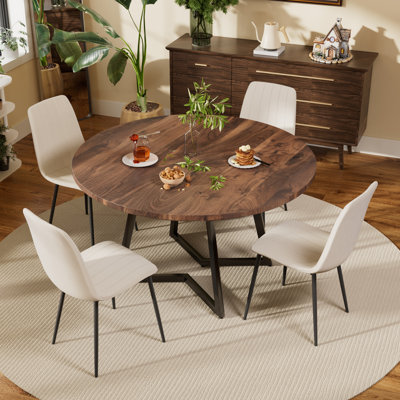 Round Dining Table Set with Velvet Upholstery Chairs