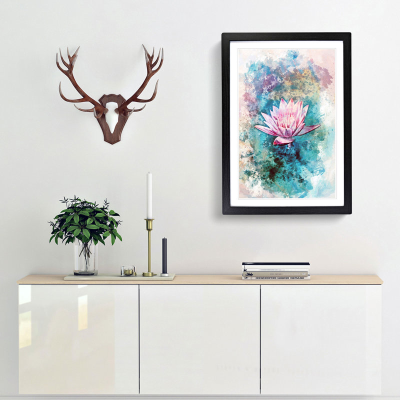 Colourful Water Lily in Abstract - Picture Frame Graphic Art Print, 87cm H x 62cm W x 2cm D, Black Framed