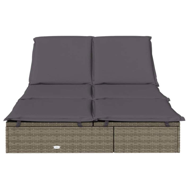 Latitude Run® 2-Person Sunbed With Cushions Poly Rattan, Gray, Gray