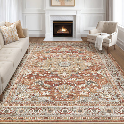 Tapis oriental lavable Aasen Boho - rouge / brun