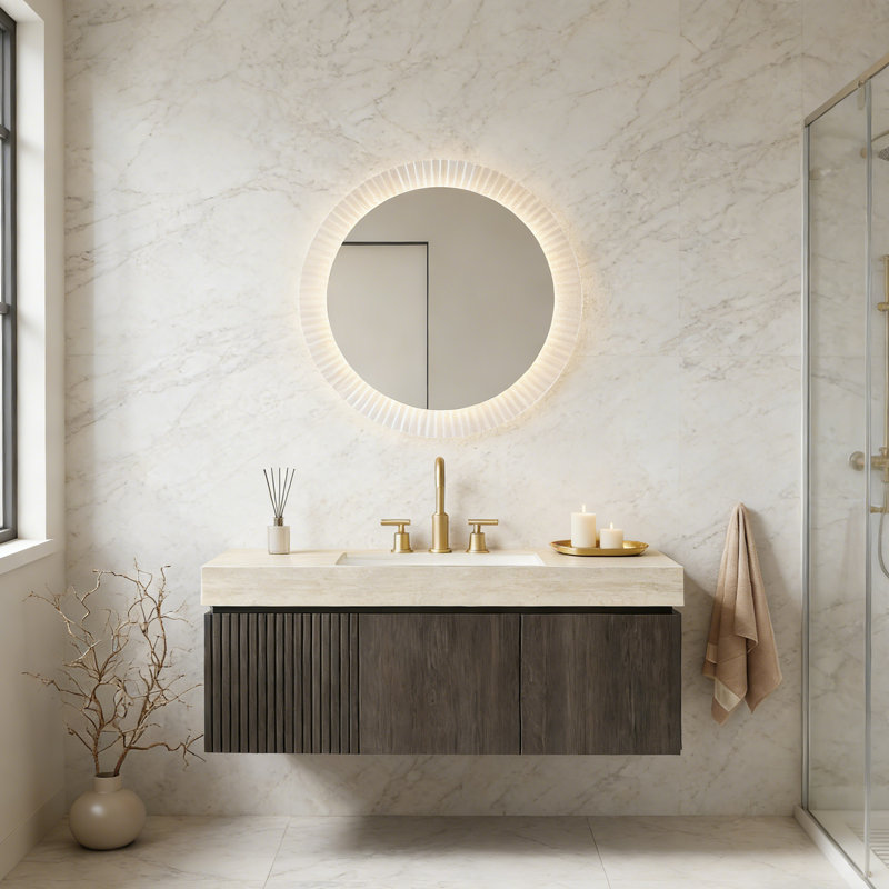 Meuble-lavabo flottant avec espace de rangement multifonctionnel et 3 trous de robinet pré-percés, Espresso
