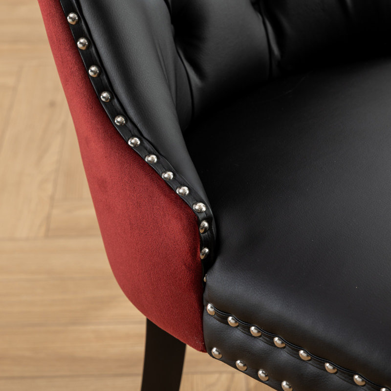 Ensemble de 2 chaises de salle à manger en similicuir et velours Modern Glam, Noir/bourgogne