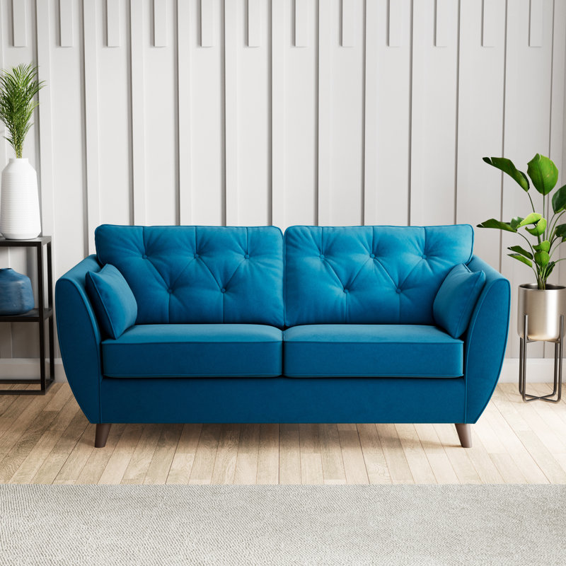 Birjesh 186Cm Fixed Sofa, Marine, Dark Brown Wood