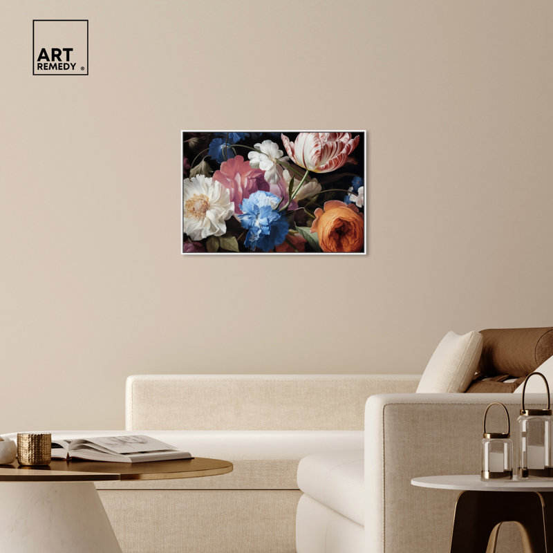 Elegant Floral Canvas Wall Art with White Floater Frame, 15" x 10"