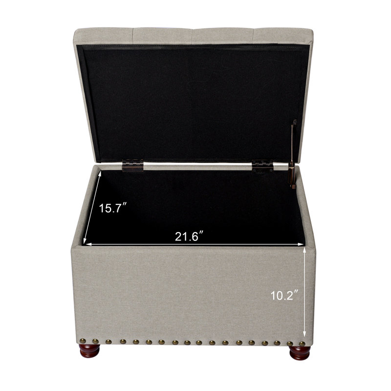 Repose-pieds de rangement rectangulaire capitonné de 23,6 po Cosmas, Gris clair
