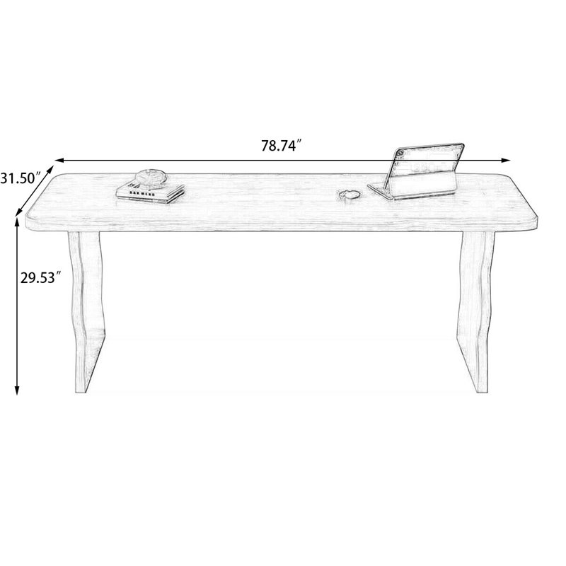 Bureau rectangulaire en bois manufacturé brun clair, H 29,53 po x l 78,74 po x P 31,5 po