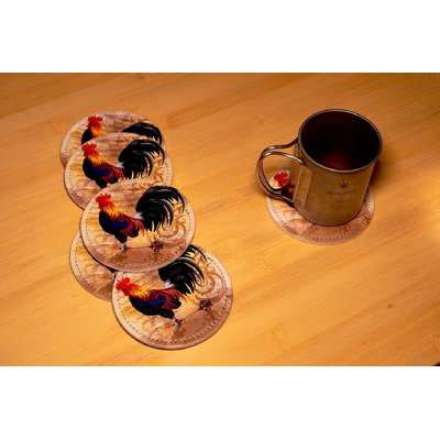 Leather Round 6 Piece Coaster Set With Holder