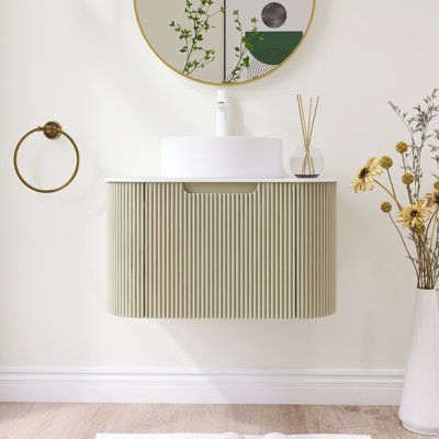 Ensemble de meuble-lavabo mural flottant rayé avec plateau en marbre artificiel et vasque en céramique