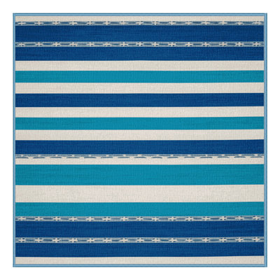 Washable Azure White Striped Area Rug