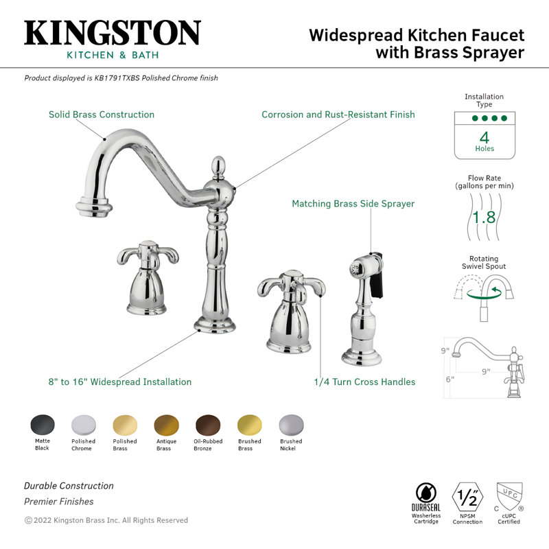 Robinet de cuisine Kingston, Laiton poli