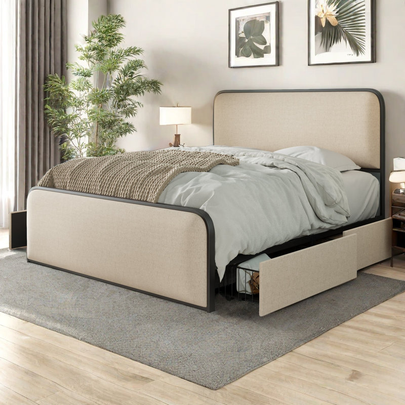 Upholstered Bed With Curved Headboard, King