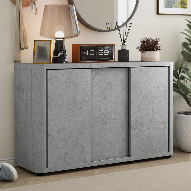 Caomhan Modern Sliding Door 16 Pair Shoe Cabinet, Gray