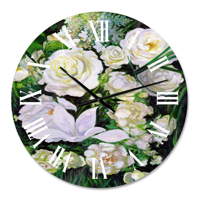 Bouquet de roses blanches - Horloge murale traditionnelle, Petit