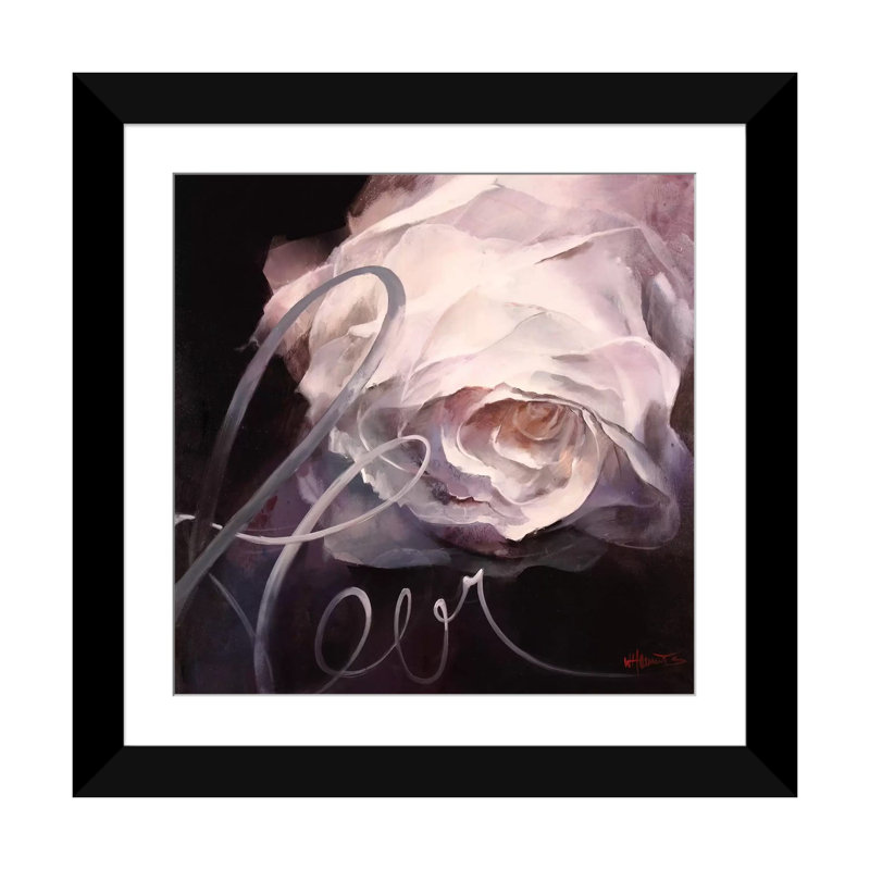 « fleur ii », reproduction sur toile, H 16 po x l 16 po x P 1 po, Papier d'art encadré noir, Blanc