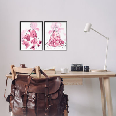 «Abstract Flower Fashion Gowns», ensemble de 2 impressions sur toile encadrées, design par Carol Robinson