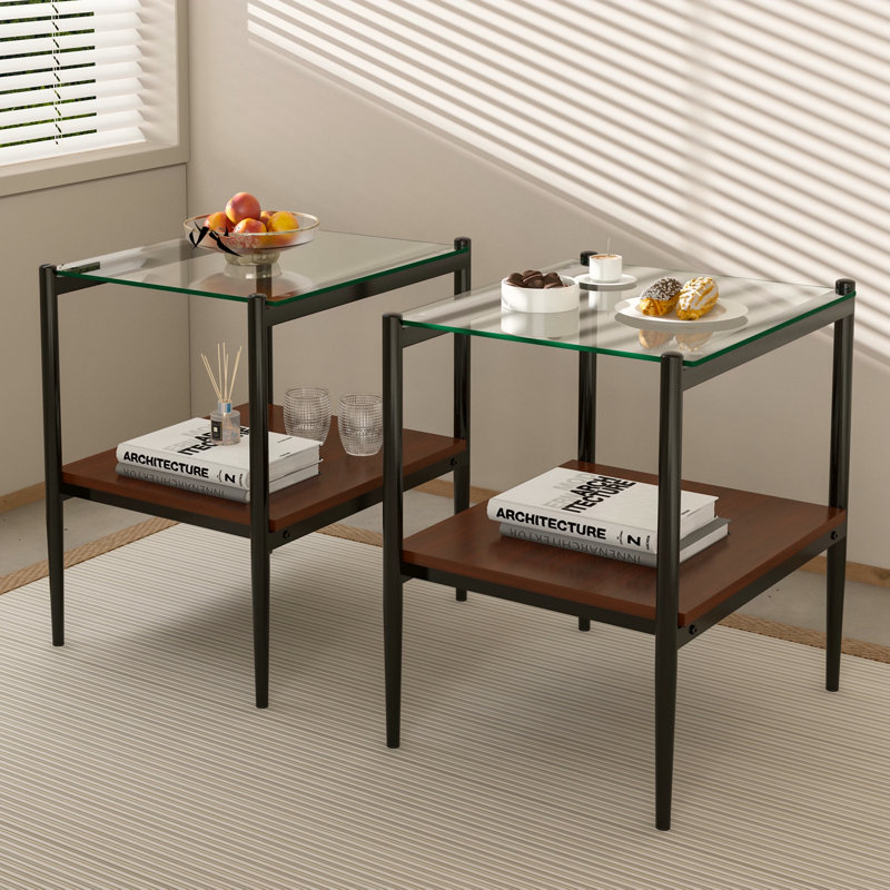 Ensemble de 2 tables de bout rectangulaires, Noir, Clair/Brun