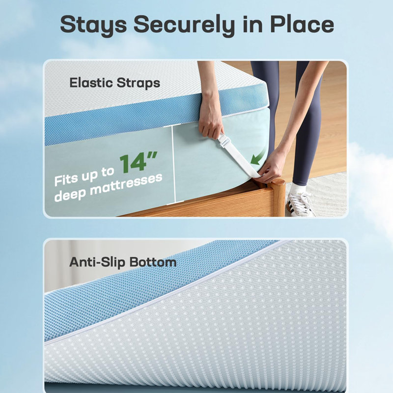 Surmatelas en mousse viscoélastique gélifiée de 3 pouces pour lit, soulagement de la pression, confort rafraîchissant avec housse lavable amovible