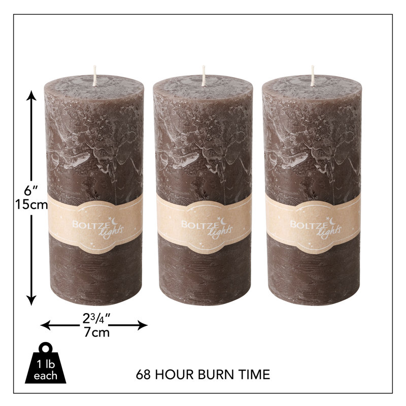 3 Piece Pillar Candle Set, Dark Taupe