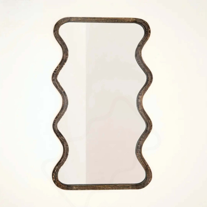 Miroir mural ondulé pleine longueur avec cadre en bois de manguier