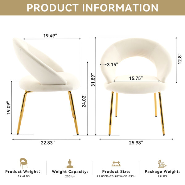 Ebern Designs Set Of 1 Velvet Fabric Dining Chairs With Curved Backrest ...